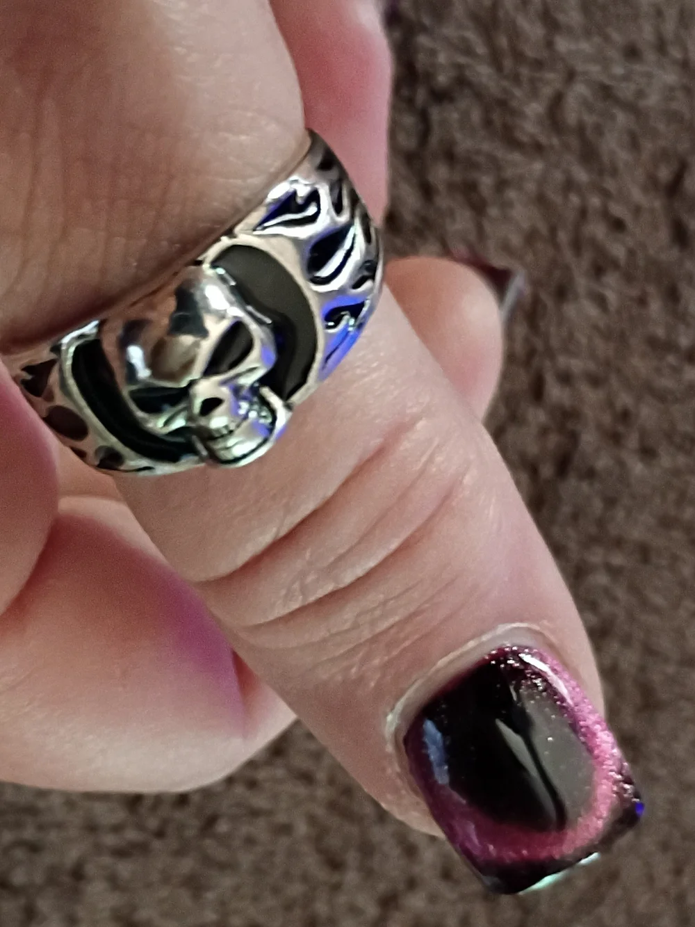 Silver Skull Flame Ring - Men's Stainless Steel Skull Band